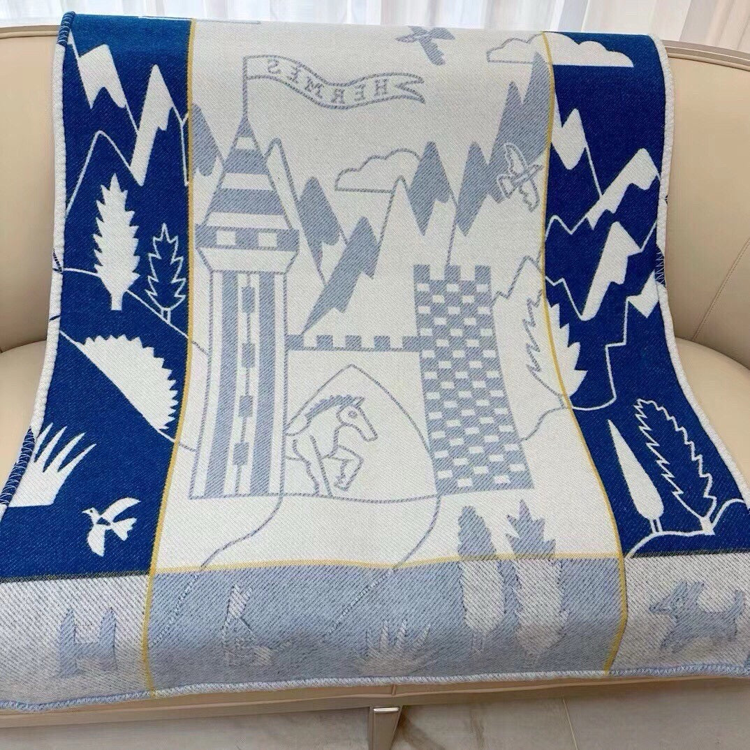 AVALON EPOPEE BLANKET 140 CM IN COBALT BLUE WOOL AND CASHMERE 415188