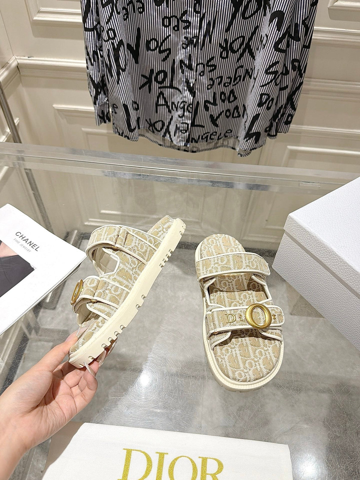 DIOR 26S SANDALS IN LIGHT BEIGE OBLIQUE CANVAS