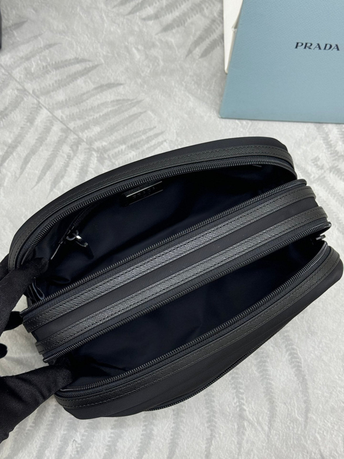 PRADA 25S MEDIUM CLUTCH BAG 26 IN BLACK NYLON SILVER HARDWRE