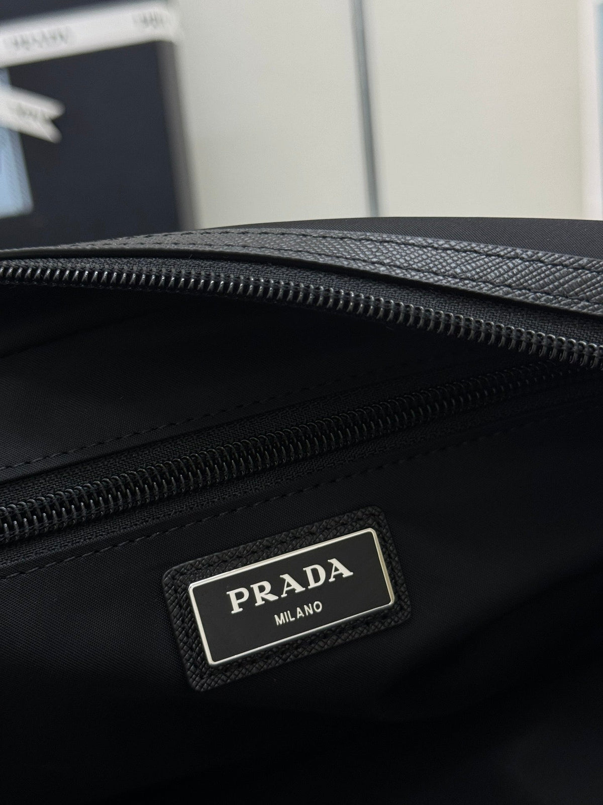 PRADA 25S MEDIUM CLUTCH BAG 26 IN BLACK NYLON SILVER HARDWRE