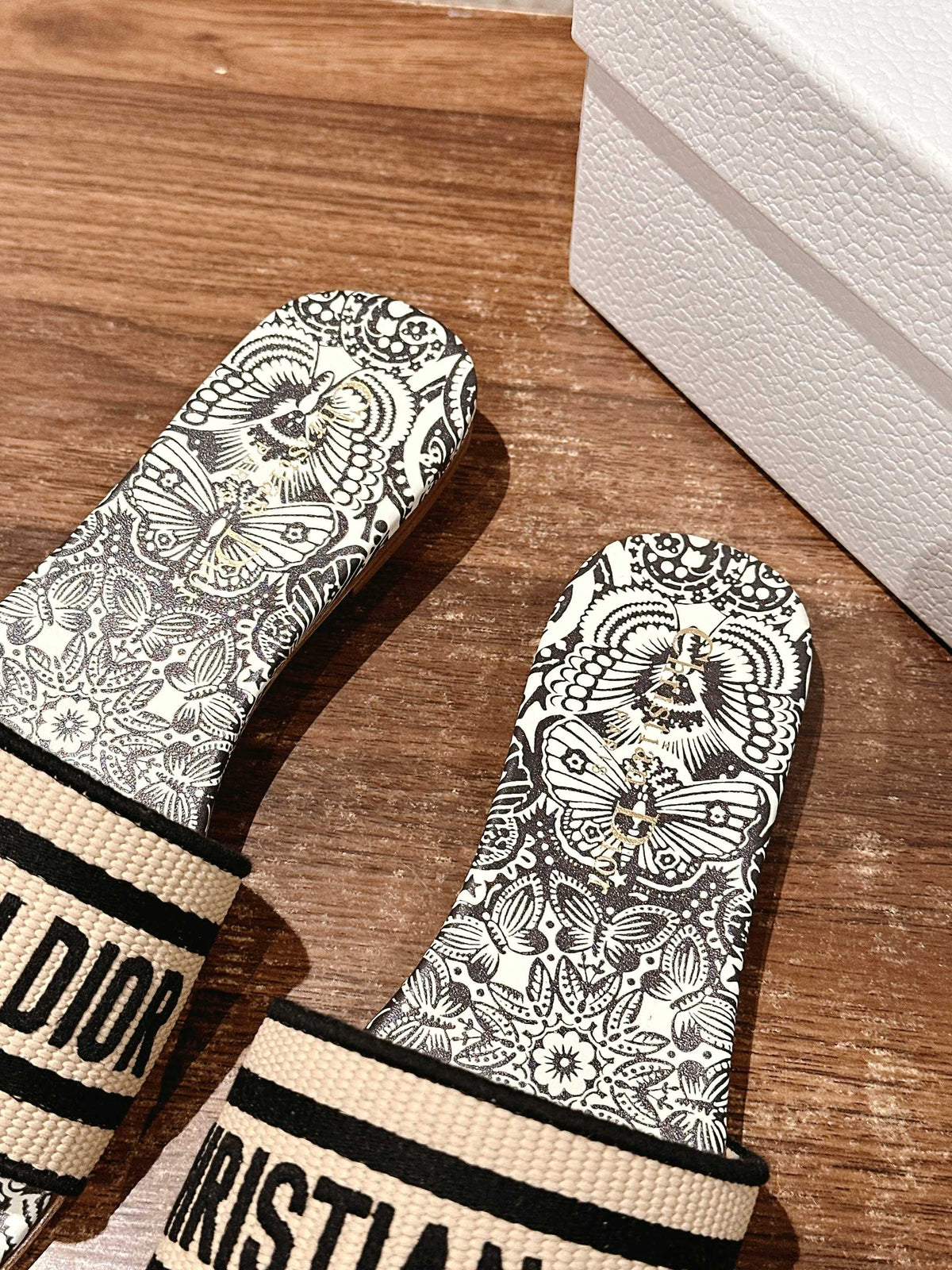 DIOR 26S D-CLUB EMBROIDERED SLIDES IN BLACK TOILE DE JOUY