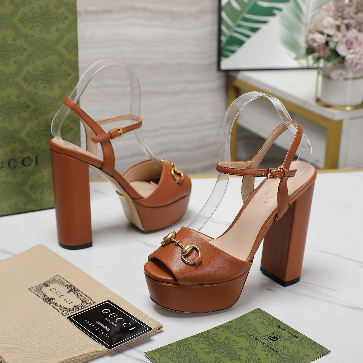 GG Sandales Cuir Noir Orange Ginger
