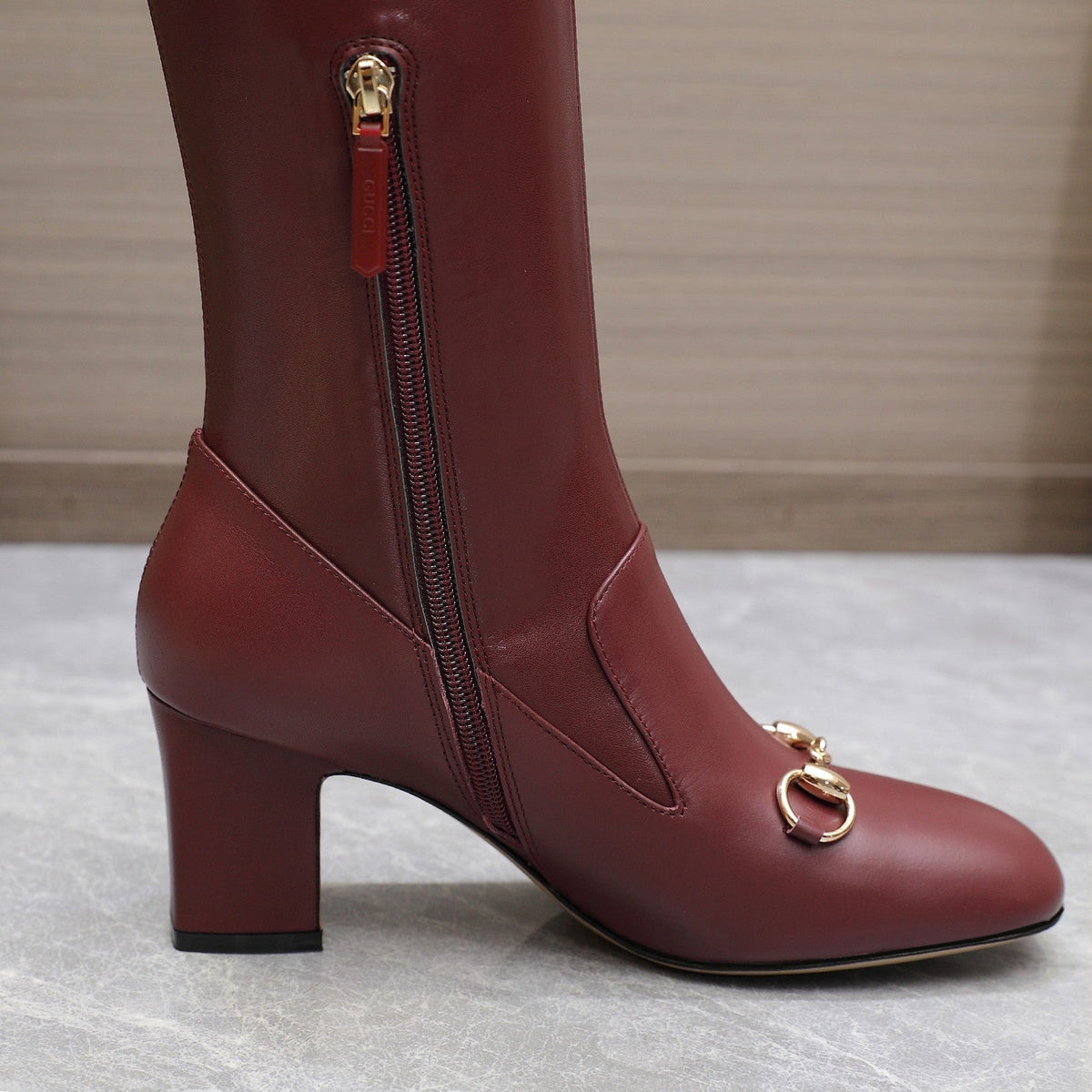GG HORSEBIT KNEE HIGH BOOTS IN SANGRIA RED SHEEPSKIN