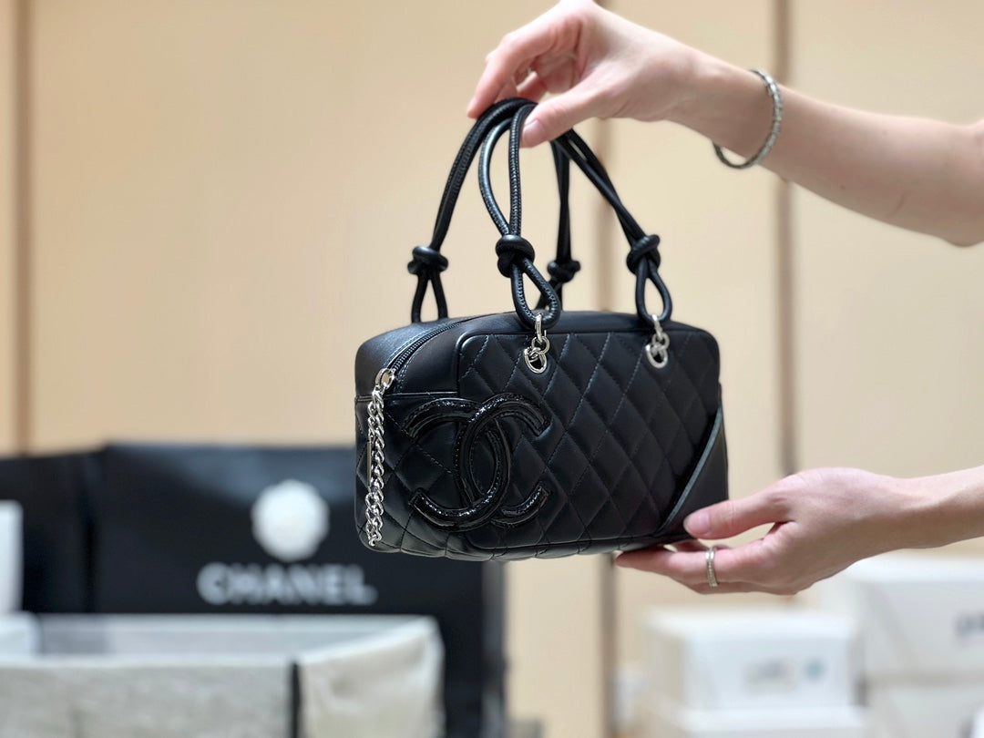 25S CHANEL CAMBON BOSTON BAG 27 IN FULL BLACK CALFSKIN