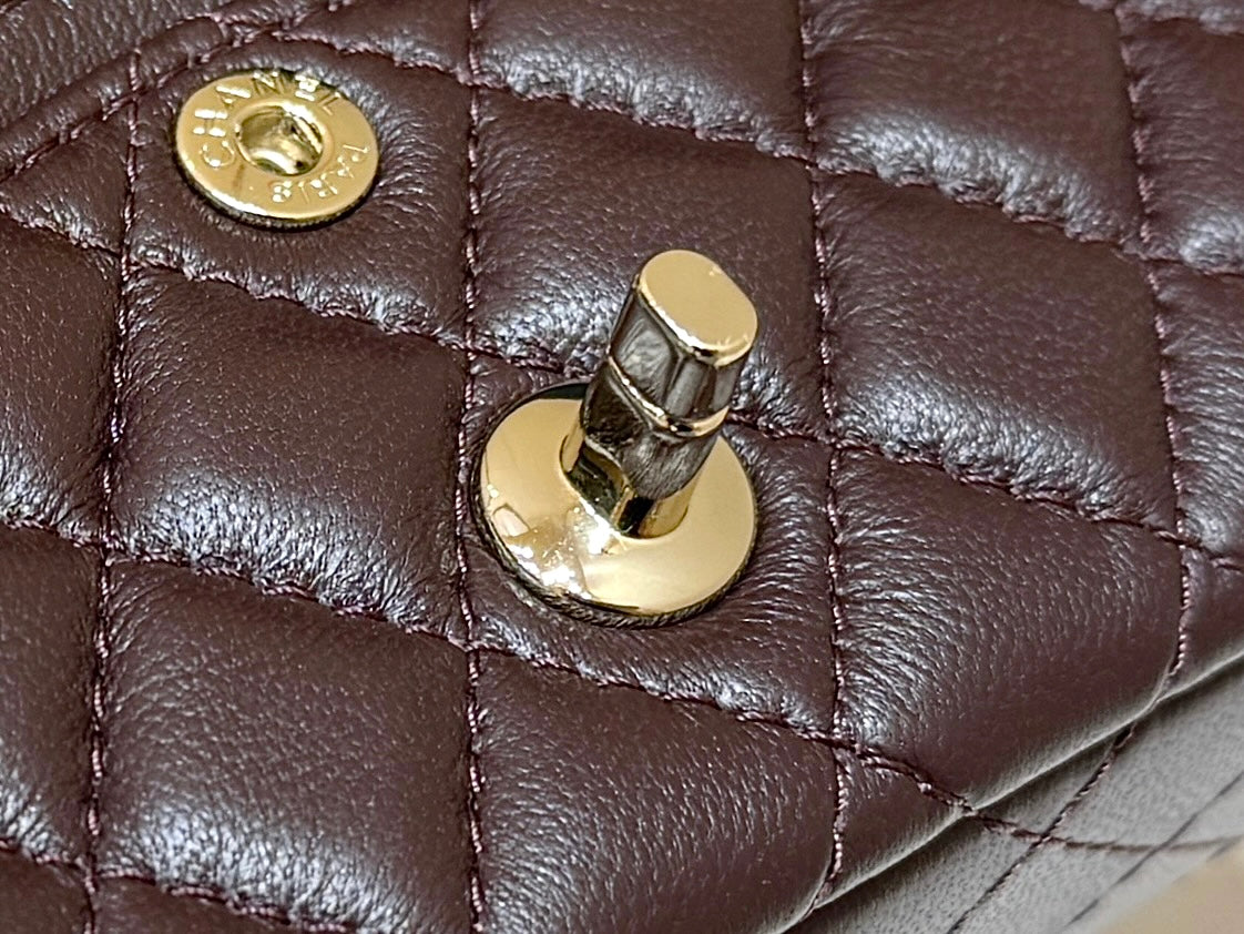 CHANEL 25S FLAP CHARM BAG 13 IN CHOCOLATE BROWN LAMBSKIN