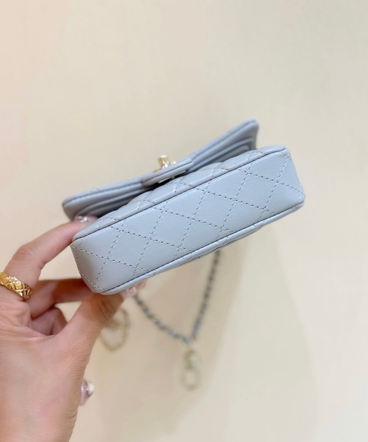 CHANEL 25S FLAP CHARM BAG 13 IN SKY BLUE LAMBSKIN
