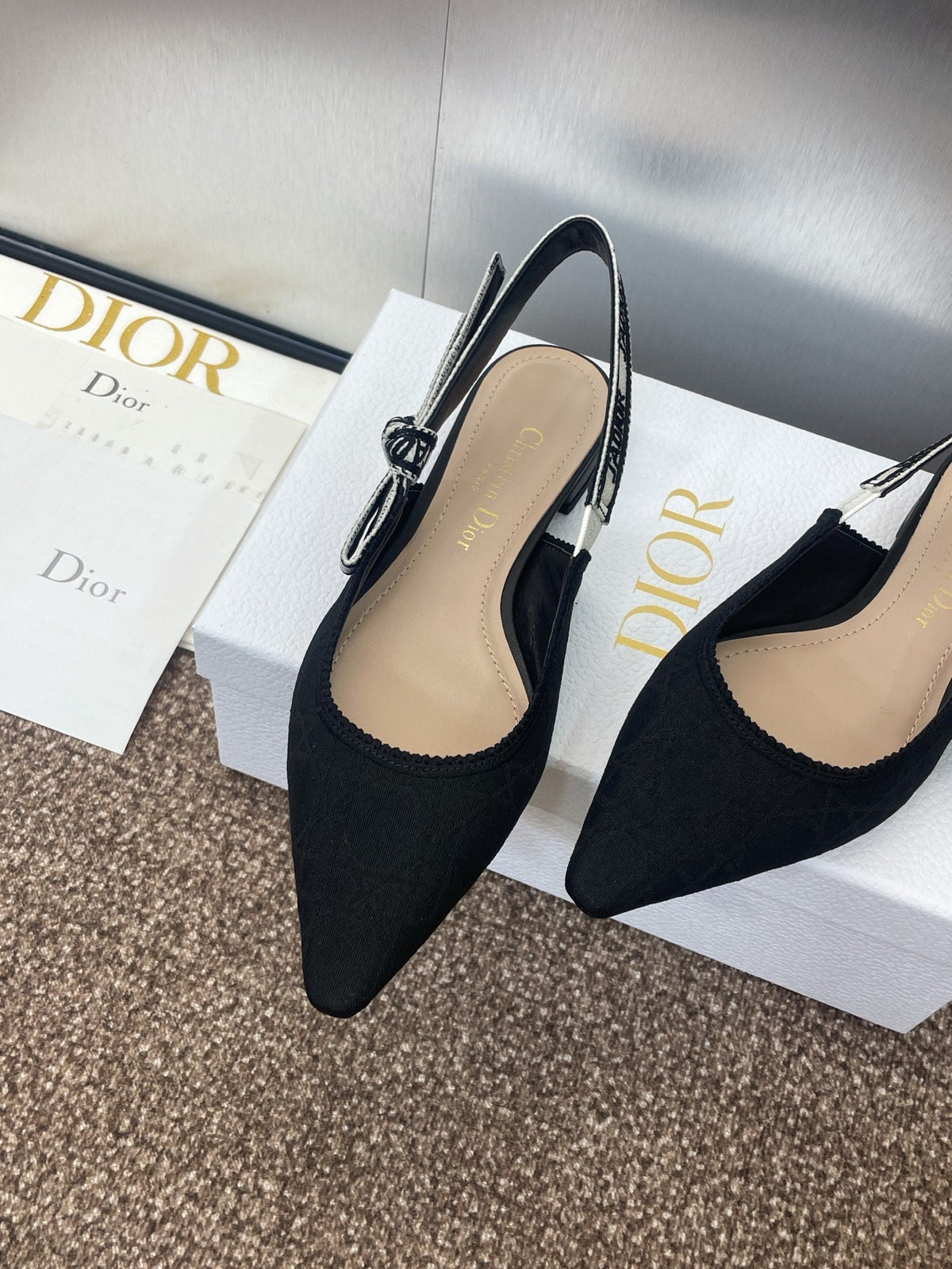J'ADIOR SLINGBACK 25S IN BLACK QUAKE OBLIQUE EMBROIDERED FABRIC