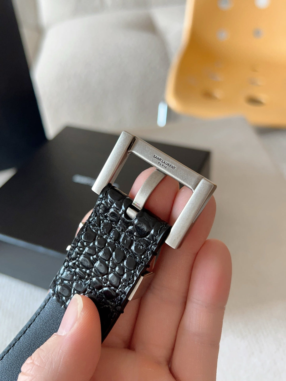 YSL 25S BELT 30 MM IN BLACK CALFSKIN SNAKE-EMBOSSED 571010 mysite