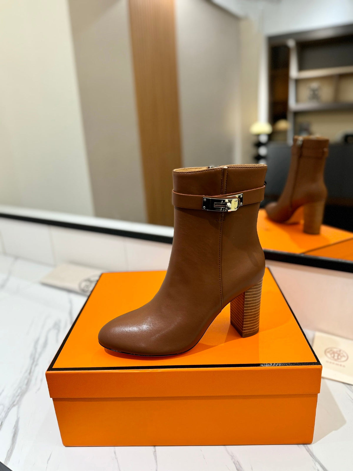 HM 26S ANKLE BOOTS 85 MM IN BROWN CALFSKIN