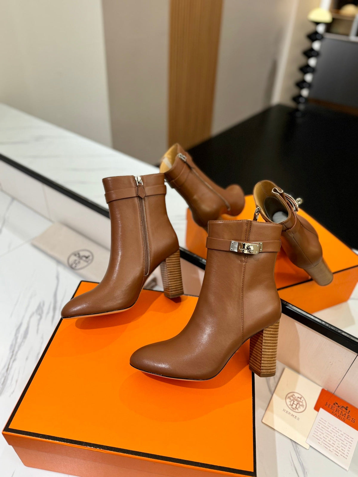 HM 26S ANKLE BOOTS 85 MM IN BROWN CALFSKIN