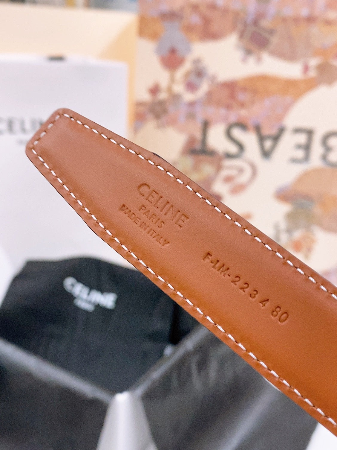 CELINE 25S BELT 25MM REVERSIBLE TRIOMPHE IN BLACK BROWN CALFSKIN 565540 mysite