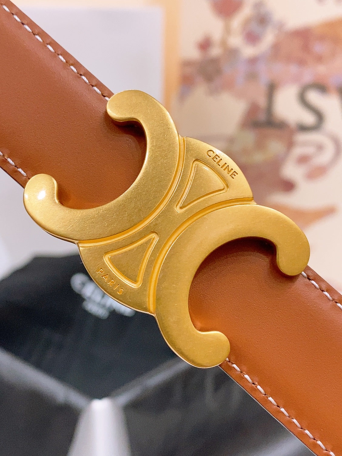 CELINE 25S BELT 25MM REVERSIBLE TRIOMPHE IN BLACK BROWN CALFSKIN 565540 mysite