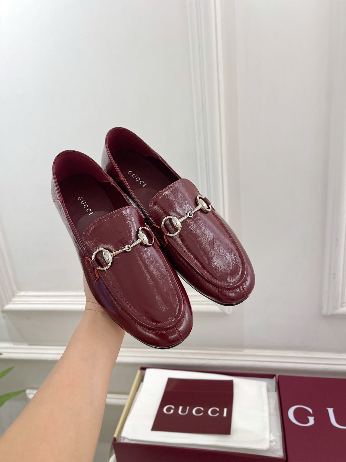 GUCCI 26S LOAFERS MM IN DARK RED CALFSKIN WITH SILVER HARDWARE