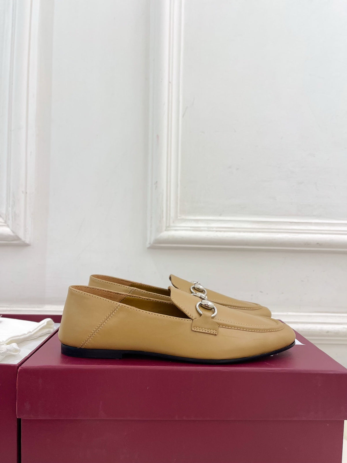 GUCCI 26S LOAFERS MM IN BEIGE BROWN CALFSKIN WITH SILVER HARDWARE