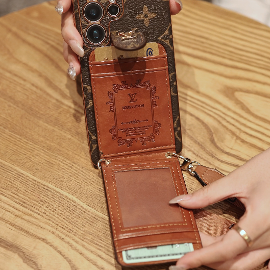 Luxury Monogram Leather Multi-Function Phone Case with Wrist Strap mysite