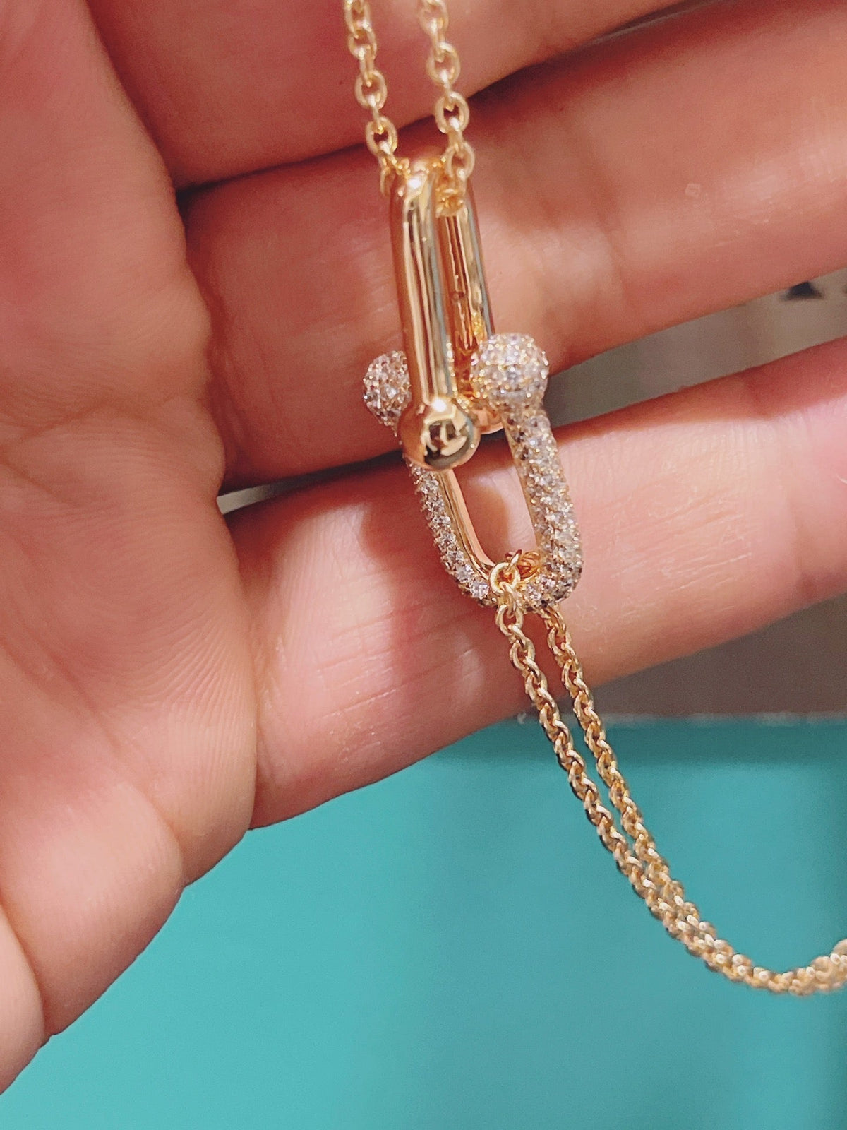 HARDWEAR DOUBLE LINK PEDANT PINK GOLD DIAMOND NECKLACE