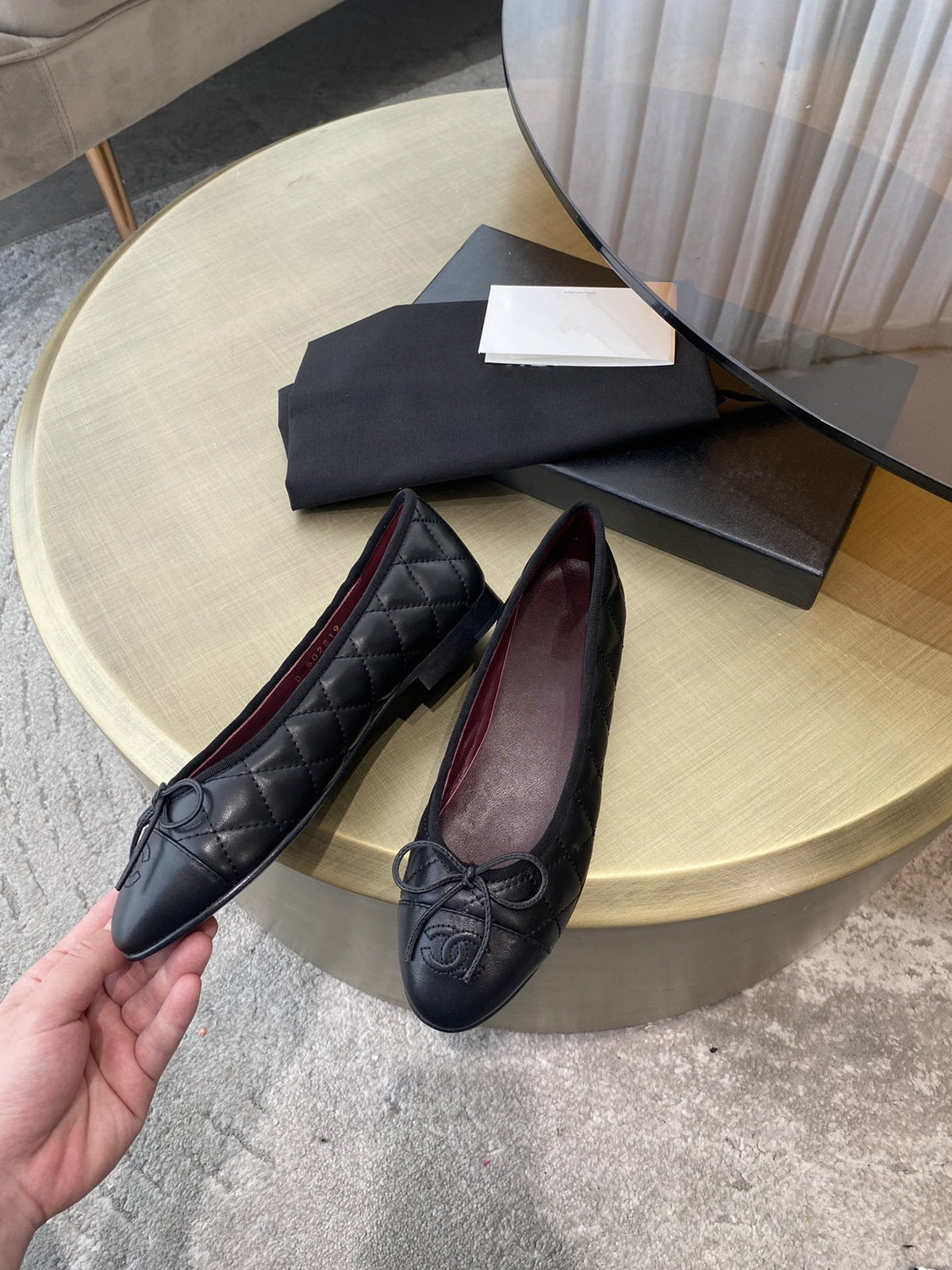 BALLET FLATS BLACK QUILTED LAMBSKIN
