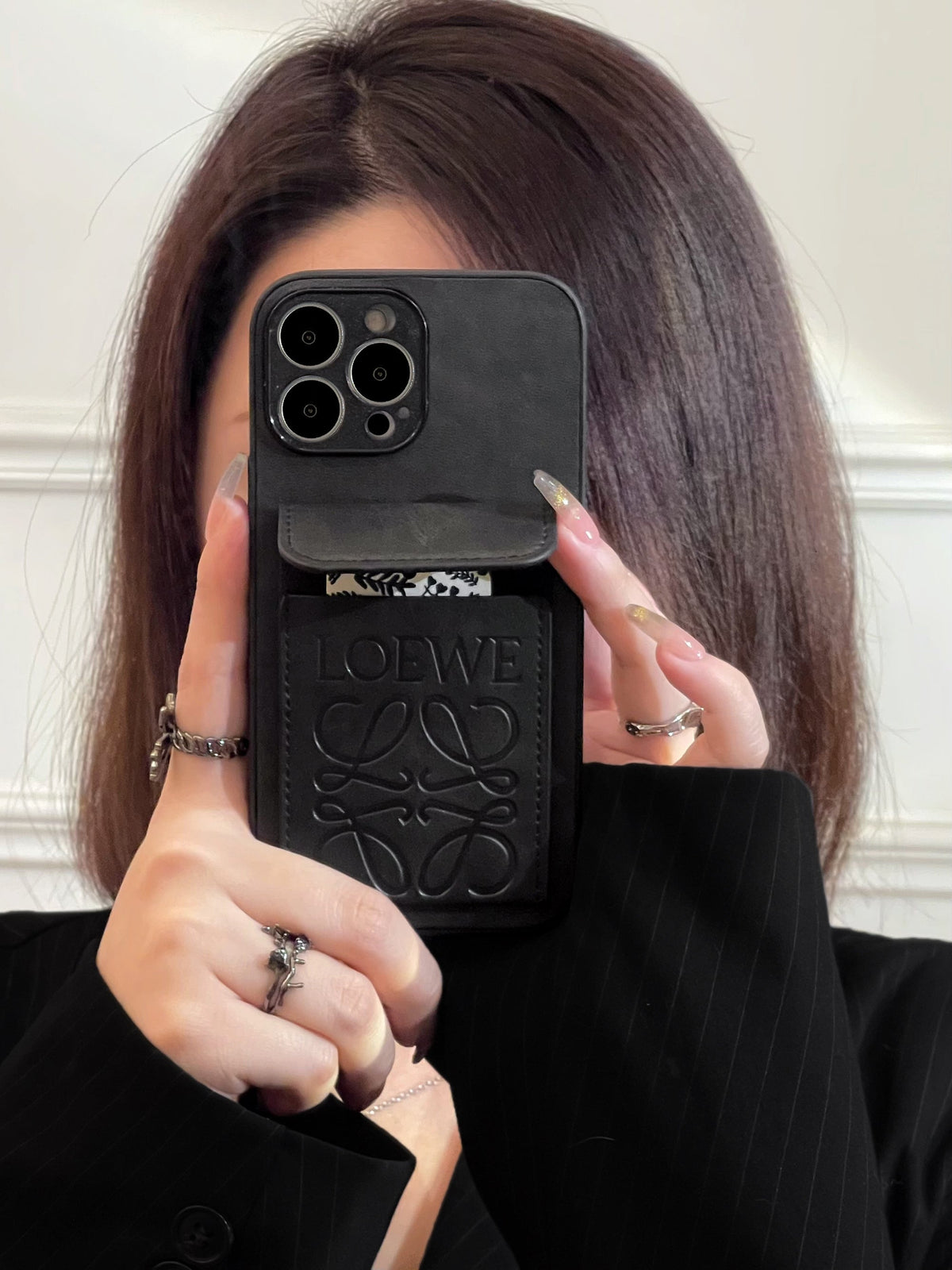 Luxury iPhone Case With Card Holder Black-LZP241448 mysite
