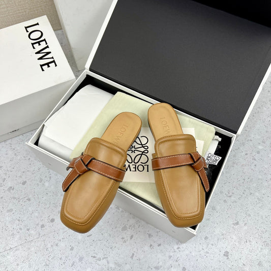 LW GATE BROWN BELTED MULE CAMEL CALFSKIN