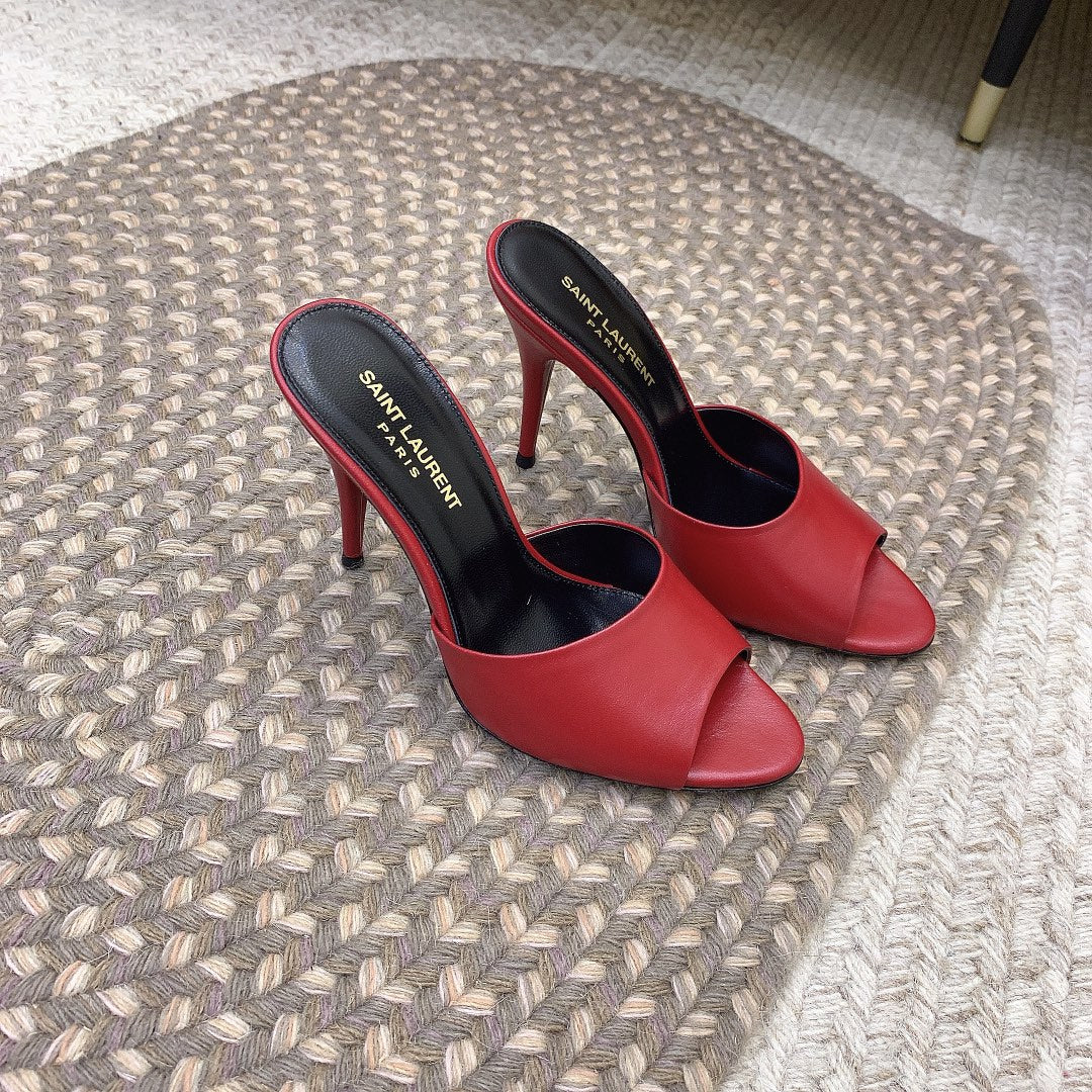 LA 16 HEELED MULES IN RED SMOOTH LAMBSKIN