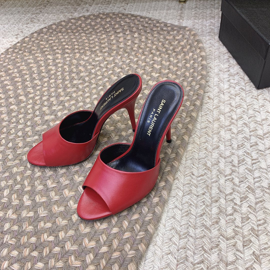 LA 16 HEELED MULES IN RED SMOOTH LAMBSKIN