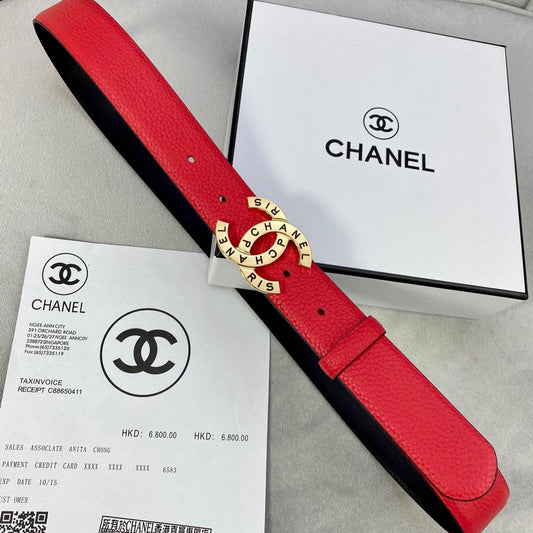 CC 30MM BELT IN CHERRY RED SMOOTH CALFSKIN WITH GOLD HARDWARE mysite