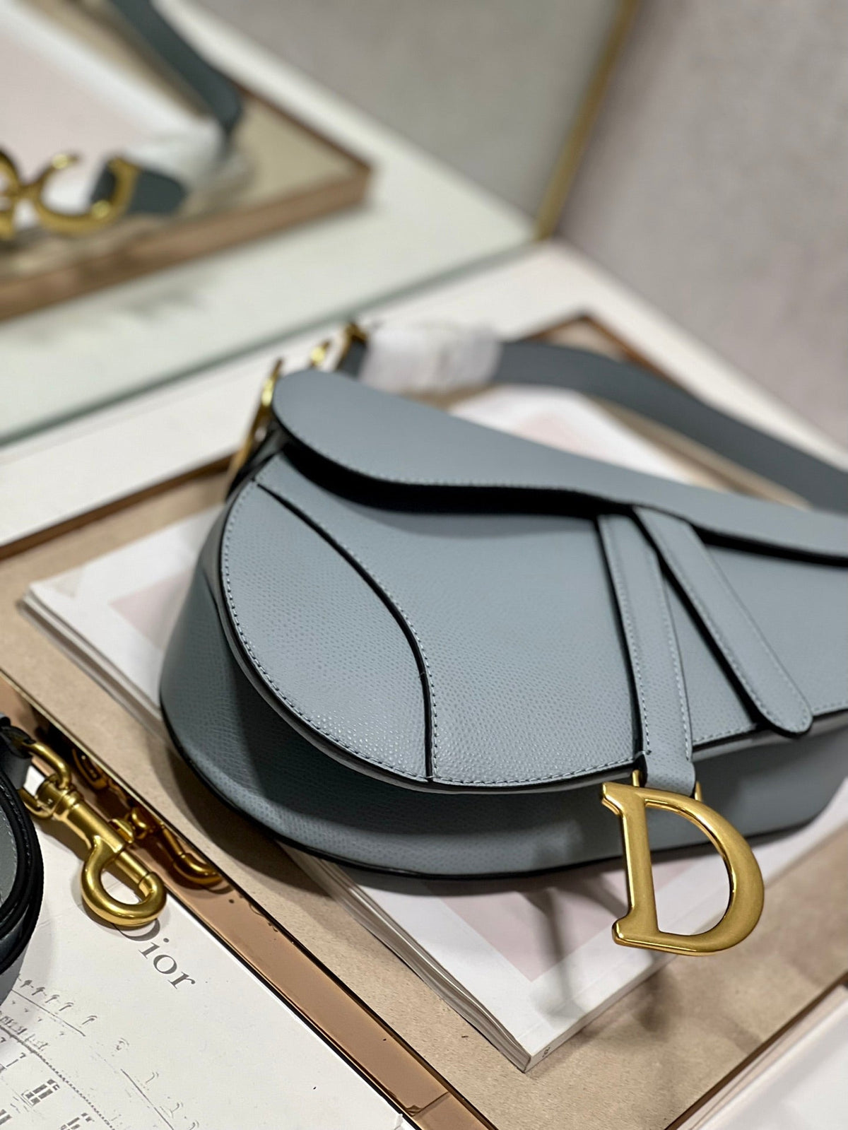 DIOR 26S SADDLE BAG 19 IN BLUE CALFSKIN