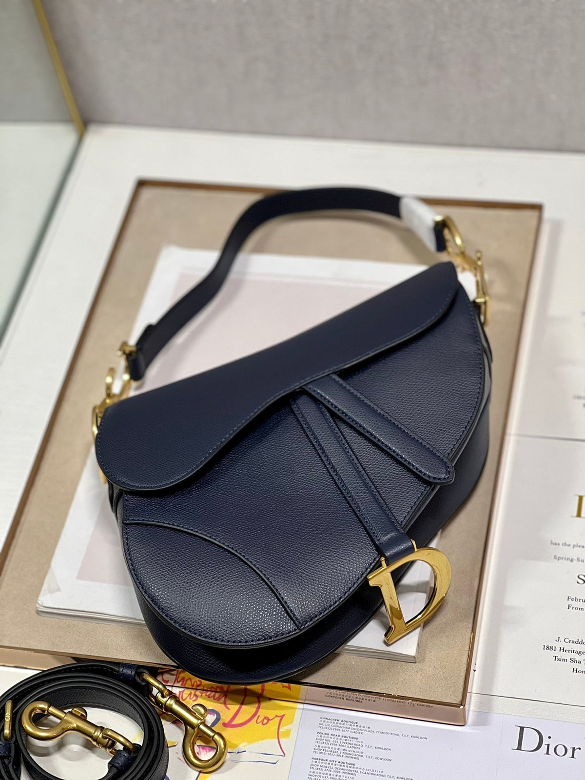 DIOR 26S SADDLE BAG 19 IN NAVY BLUE CALFSKIN