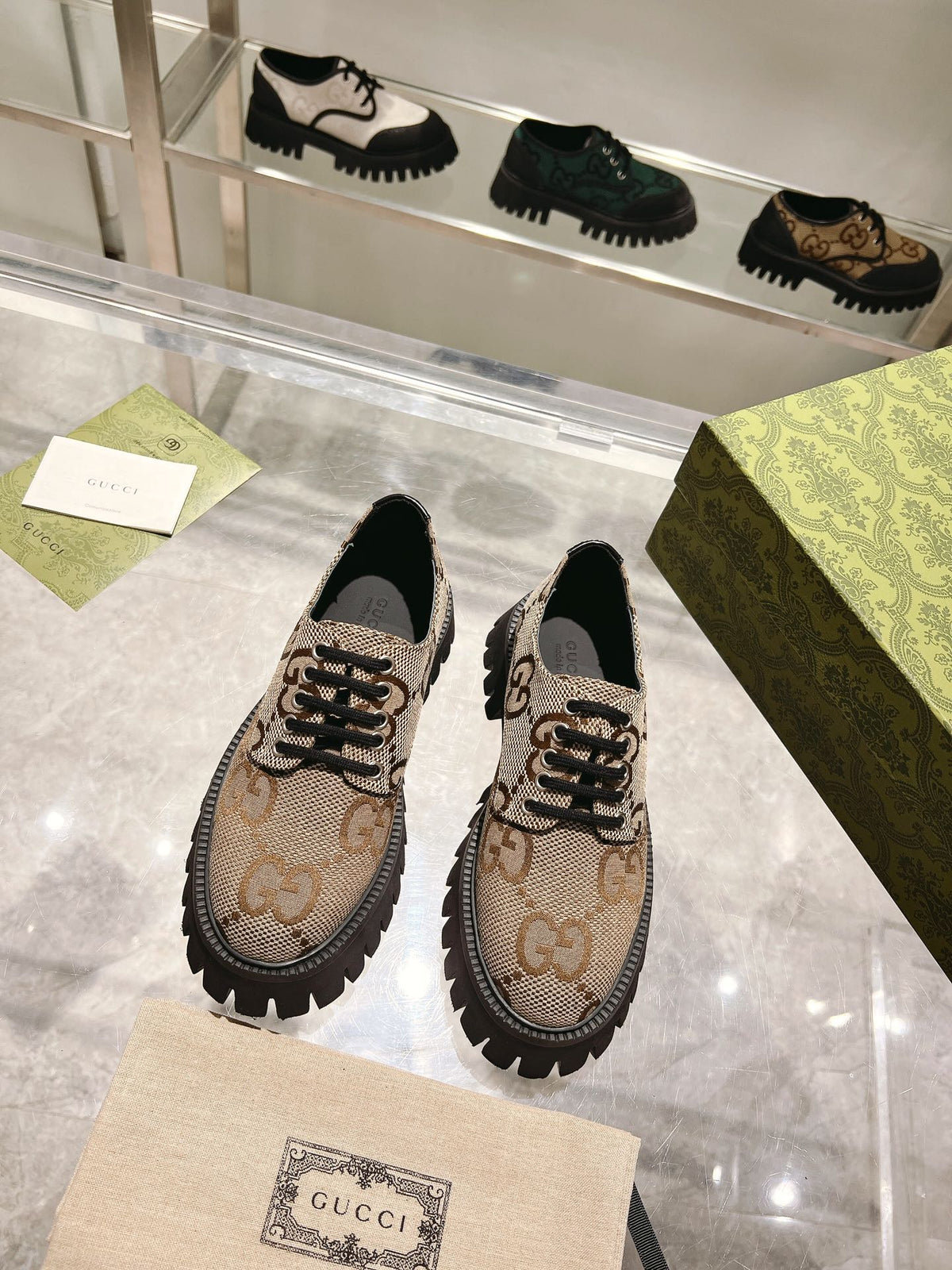 GUCCI 26S LACE-UP SHOES IN BEIGE GG CANVAS STYLE 2