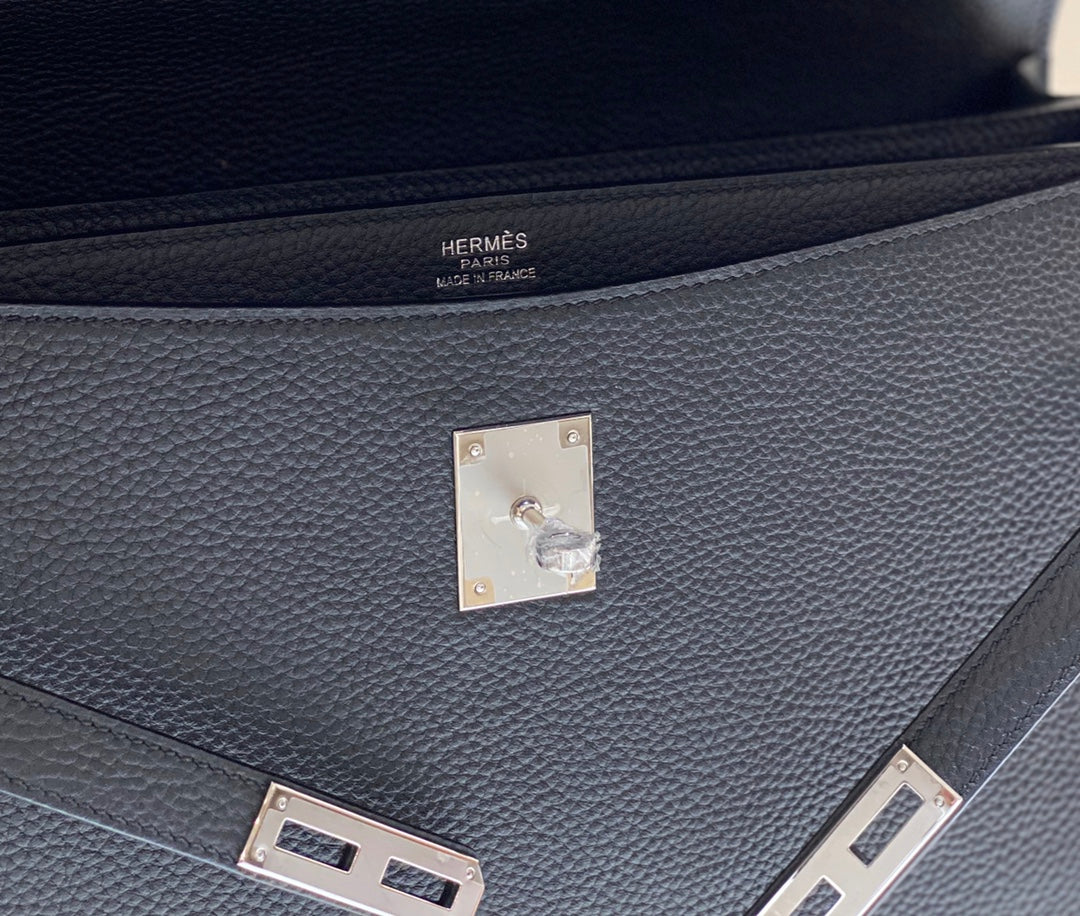KELLY DEPECHES 34 BRIEFCASE IN BLACK TOGO CALFSKIN SILVER HARDWARE