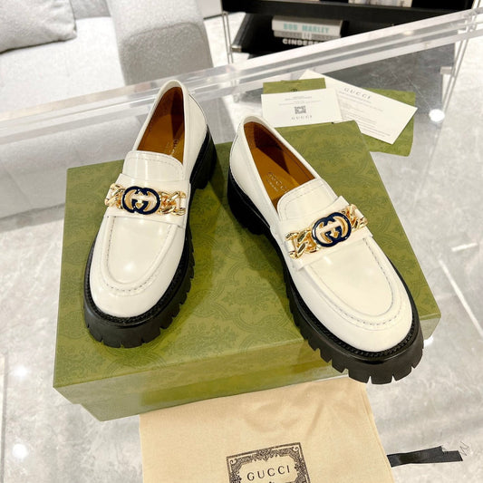 GG LOAFER WITH GG CHAINS WHITE CALFSKIN