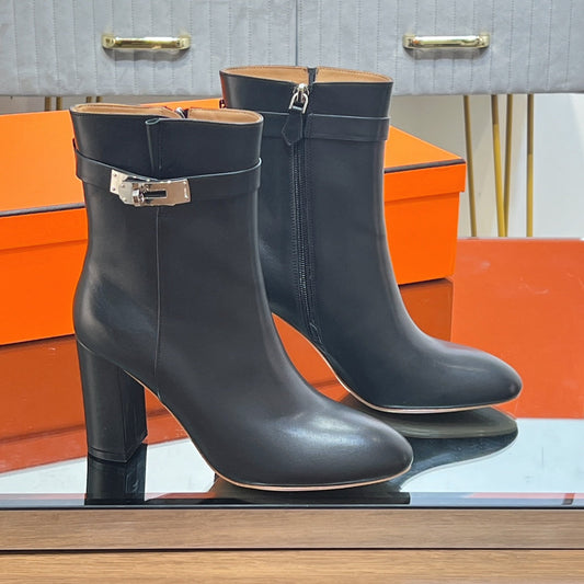HM 25S SAINT GERMAIN ANKLE BOOTS 90 MM IN BLACK LAMBSKIN WITH SILVER HARDWARE