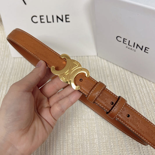 Medium Triomphe Belt 25mm Tan Calfskin with Triomphe Embossed Ghw mysite