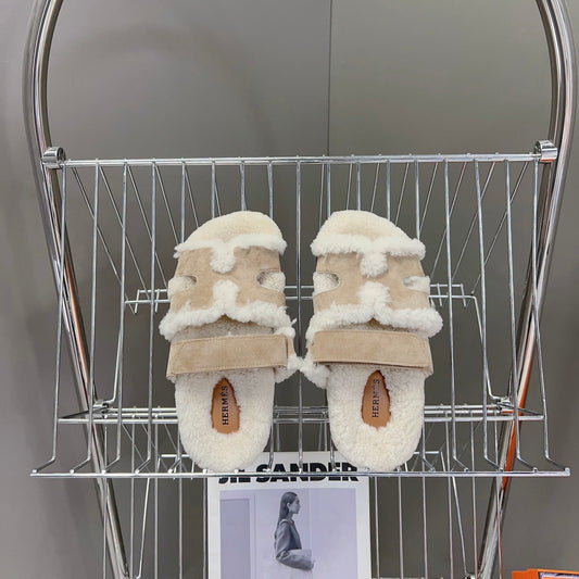 HM 26S SANDAL IN CREAM WHITE WOOL AND BEIGE SUEDE