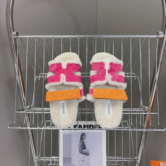HM 26S SANDAL IN CREAM WHITE WOOL AND PINK SUEDE