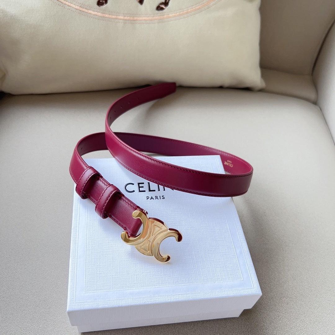 Medium Triomphe Belt 25mm Wine Calfskin Ghw mysite