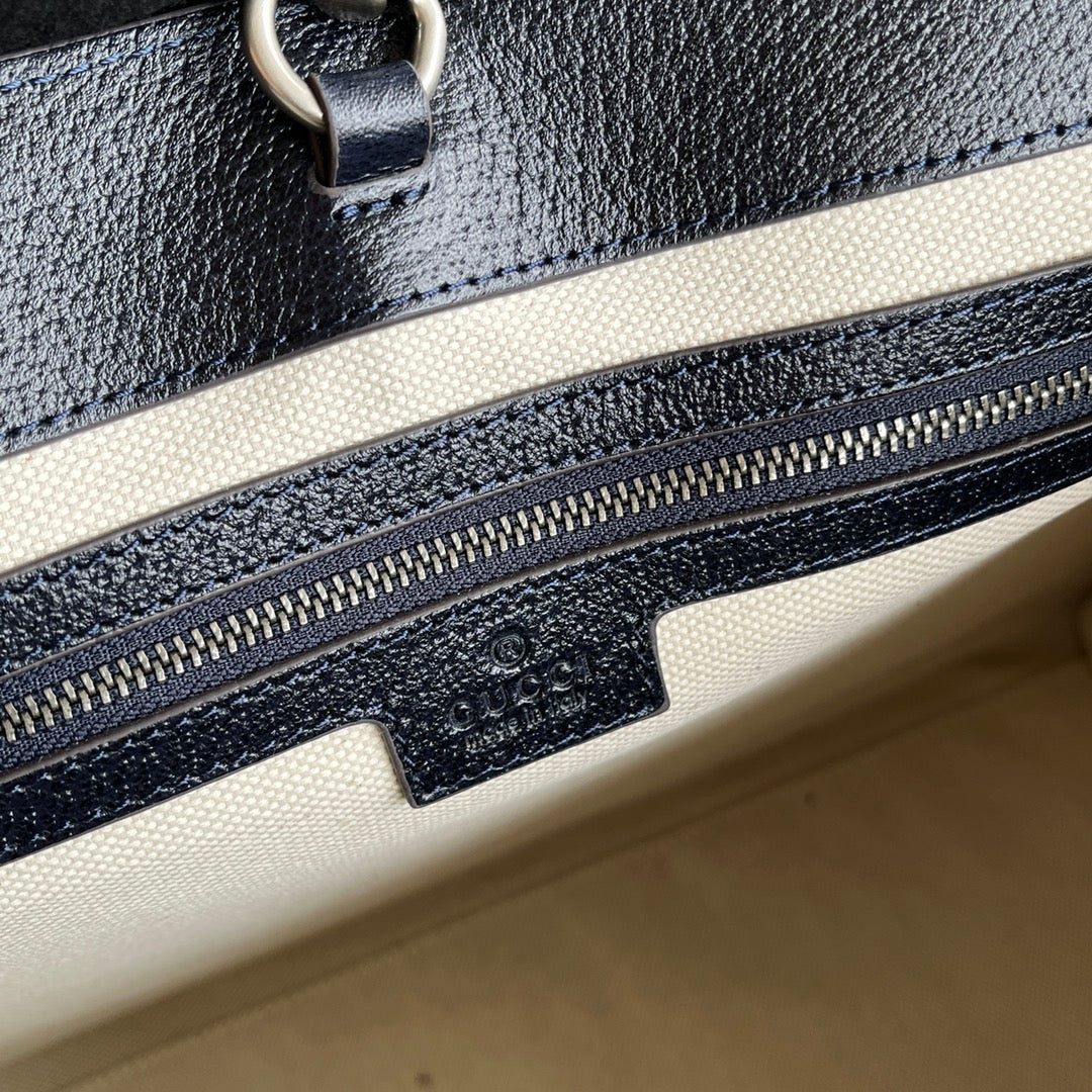 OPHIDIA LARGE TOTE BAG 43 IN DARK BLUE AND BLACK GG CALFSKIN