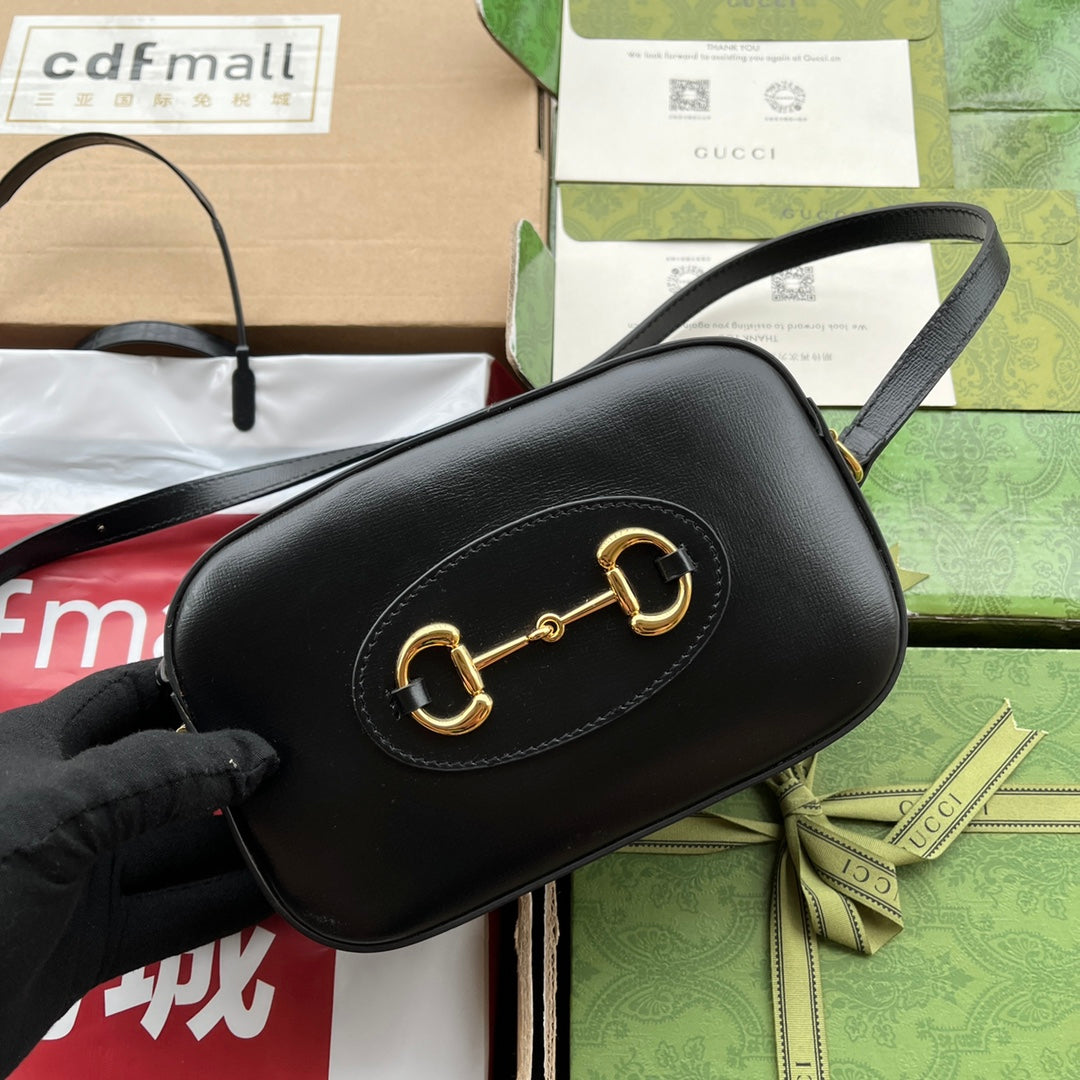 HORSEBIT 1955 SMALL CAMERA BAG 20 IN BLACK CALFSKIN