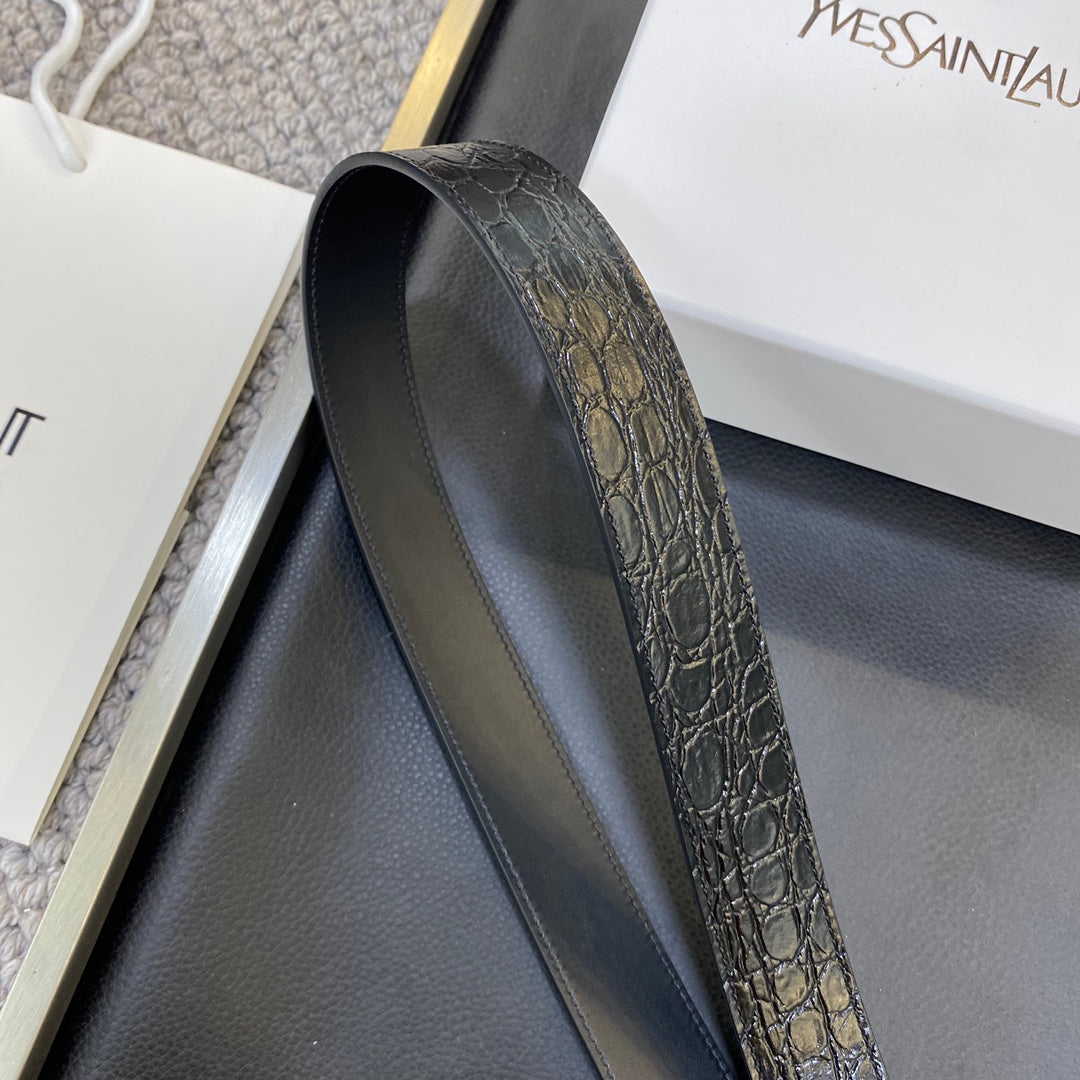 YSL 25S BELT 30 MM IN BLACK EMBOSSED CALFSKIN 548097 mysite