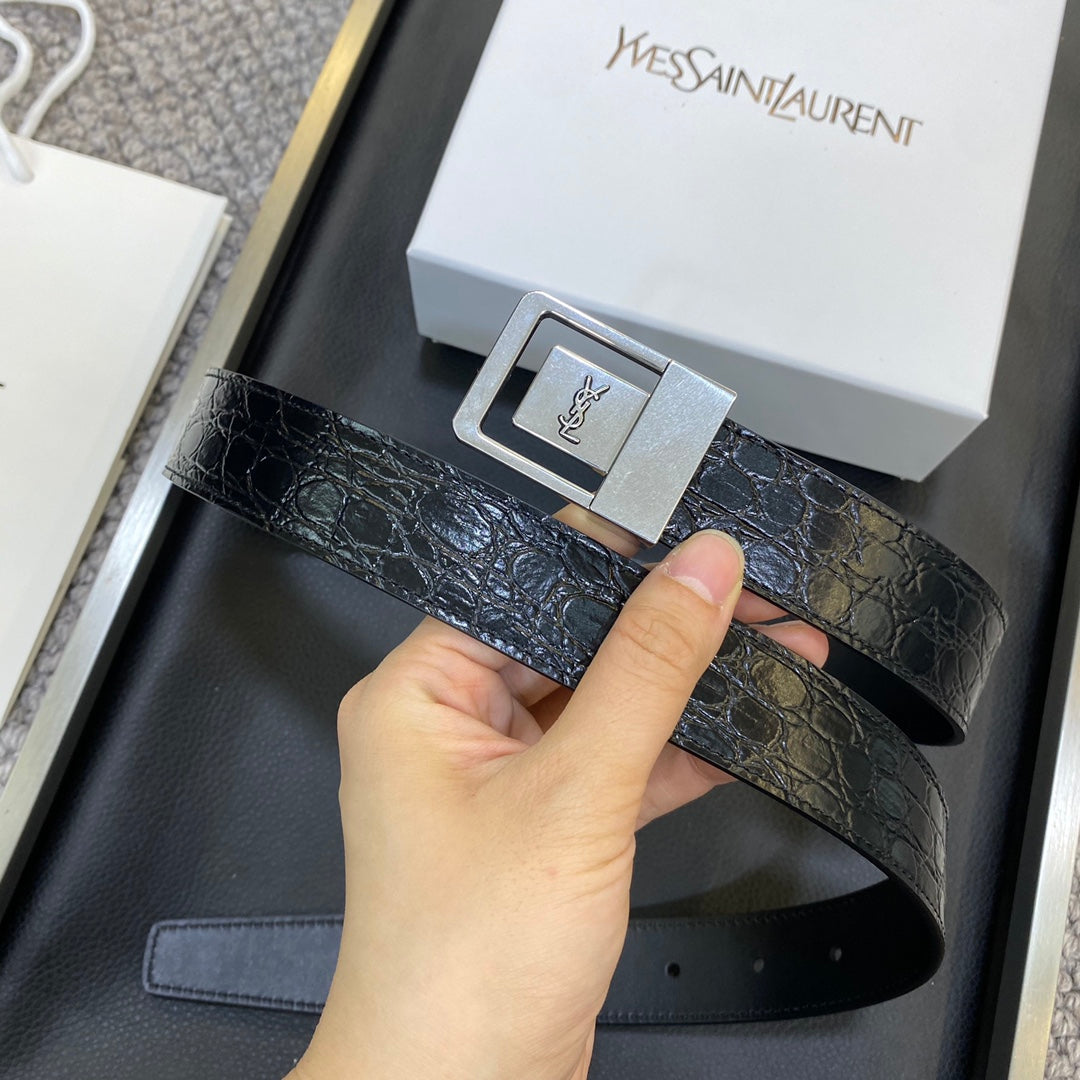 YSL 25S BELT 30 MM IN BLACK EMBOSSED CALFSKIN 548097 mysite
