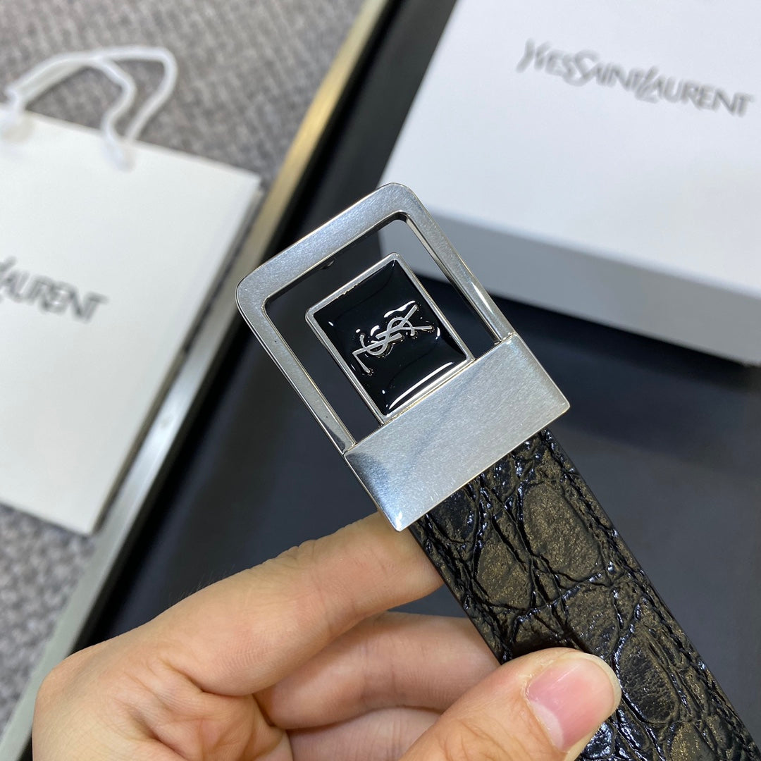YSL 25S BELT 30 MM IN BLACK EMBOSSED CALFSKIN 464868 mysite