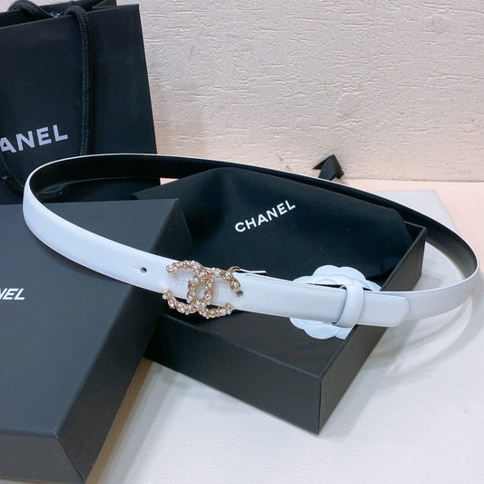CC BELT 20MM IN WHITE CALFSKIN GOLD HARDWARE ATTACH PEARLS mysite