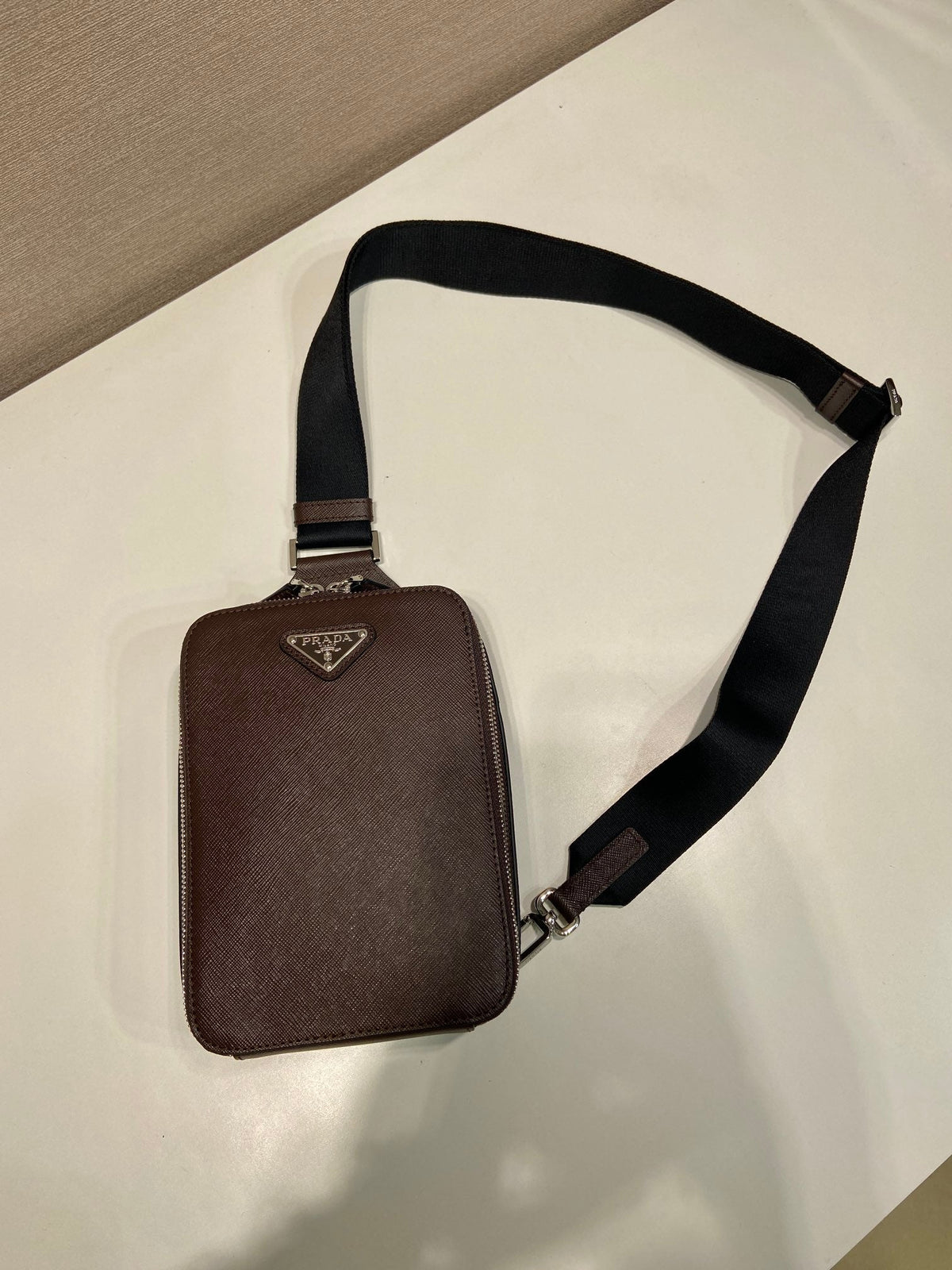 CHEST BAG 20 IN CHOCOLATE SAFFIANO LEATHER