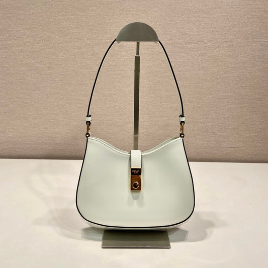 CLEO SHOULDER BAG 22 IN WHITE BRUSHED LAMBSKIN WITH CLASP CLOSURE