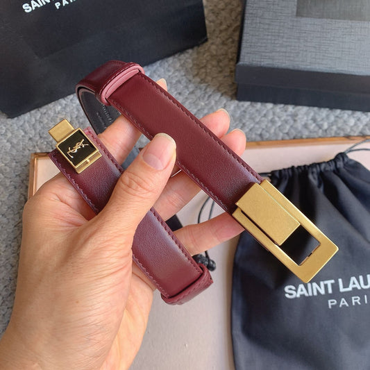 YSL 25S BELT 24 MM IN DARK RED CALFSKIN 529683 mysite
