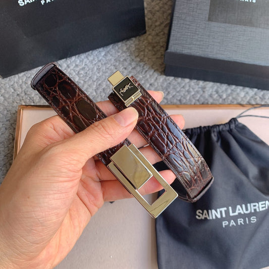 YSL 25S BELT 24 MM IN DARK BROWN EMBOSSED CALFSKIN STYLE 2 529686 mysite