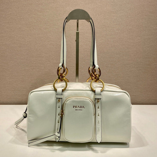 LARGE RECTANGULAR BAG 30 IN WHITE OIL WAX LAMBSKIN GOLD HARDWARE