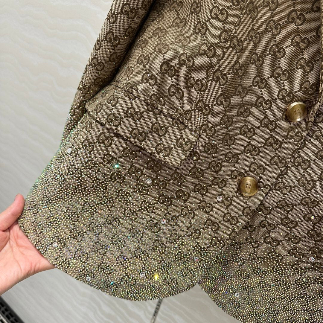 Gucci GG Letter Jacquard Woven Jacket Light Brown Polyester Fiber