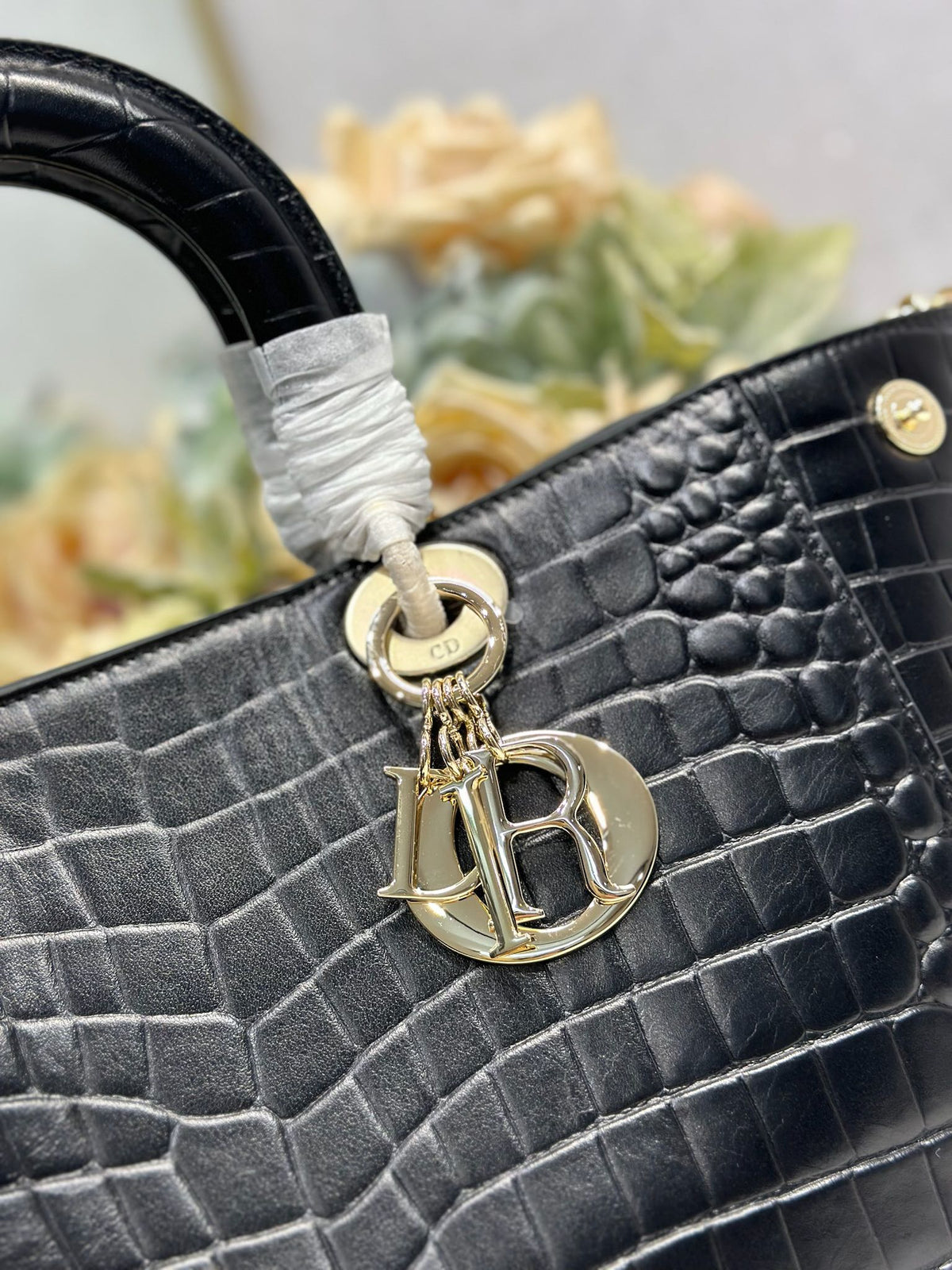 DIOR 26S TOUJOURS BAG 28 IN BLACK CROCODILE LEATHER