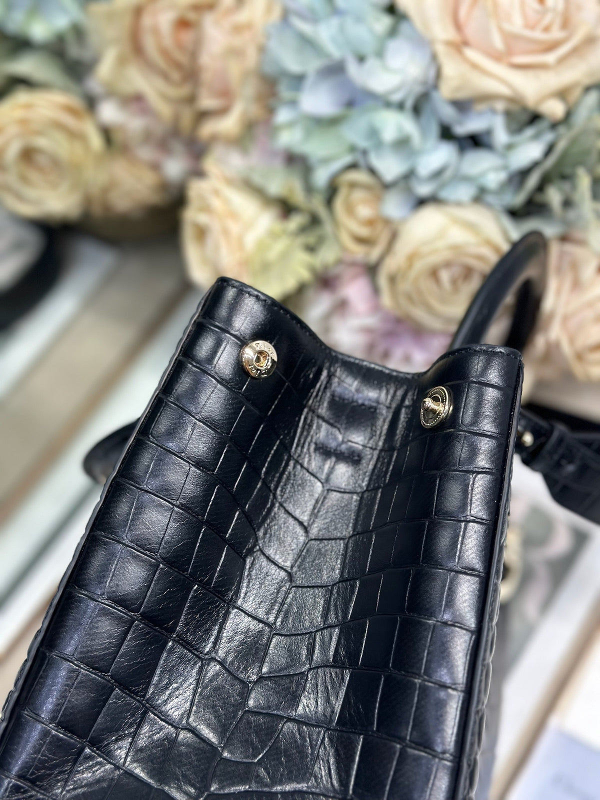 DIOR 26S TOUJOURS BAG 28 IN BLACK CROCODILE LEATHER